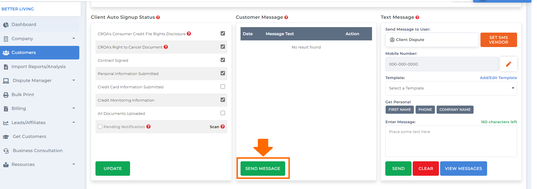 Messaging Feature – clientdisputemanager